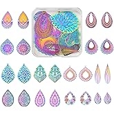 LEGENTLISUR Flower Leaf Teardrop Charms Bulk Vintage Rainbow Stainless Steel Pendants Charms for Jewelry Making Necklace Bracelet Craft DIY