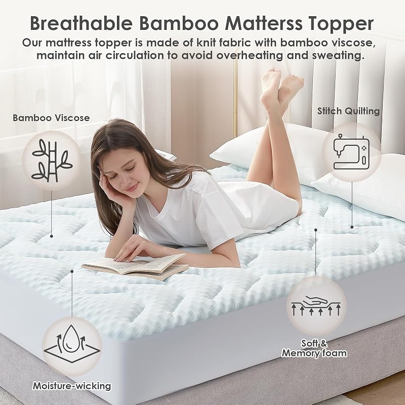 Topper viscoelástico 135x190 3cm, Topper de colchão em viscose de bambu, Toppers de colchão em espuma viscoelástica, Topper de colchão em gel respirável, branco