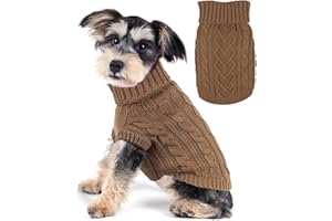 PUPPISHY Dog Sweaters for Small Dogs Dog Fall Sweater Winter Dog Clothes Girl Boy Knitted Dachshund Clothes Warm Pet Clothes Outfit Puppy Sweater Thanksgiving Dog Cat Knitwear(Khaki, Medium)