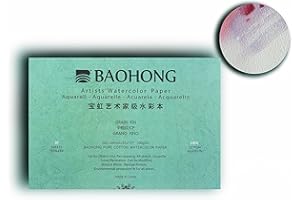 BAOHONG Artists' Watercolor Paper Block (20 Sheets, glued on Four Edges), 100% Cotton, Acid-Free, 140LB/300GSM, Watercolor Ar
