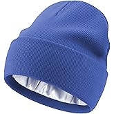 Satin Lined Knit Beanie Hat-100% Cotton Winter Hats for Women Men Silk Lining Soft Slouchy Warm Cuffed Beanies Hat