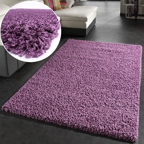 Paco Home Shaggy Hochflor Langflor Teppich Sky Einfarbig in Lila, Grösse:70x140 cm