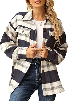 UANEO Shacket Jacket Women Fall Wool Blend Button Down Plaid Flannel Shirts  Coats (Blue, Small) at Amazon Women's Clothing store