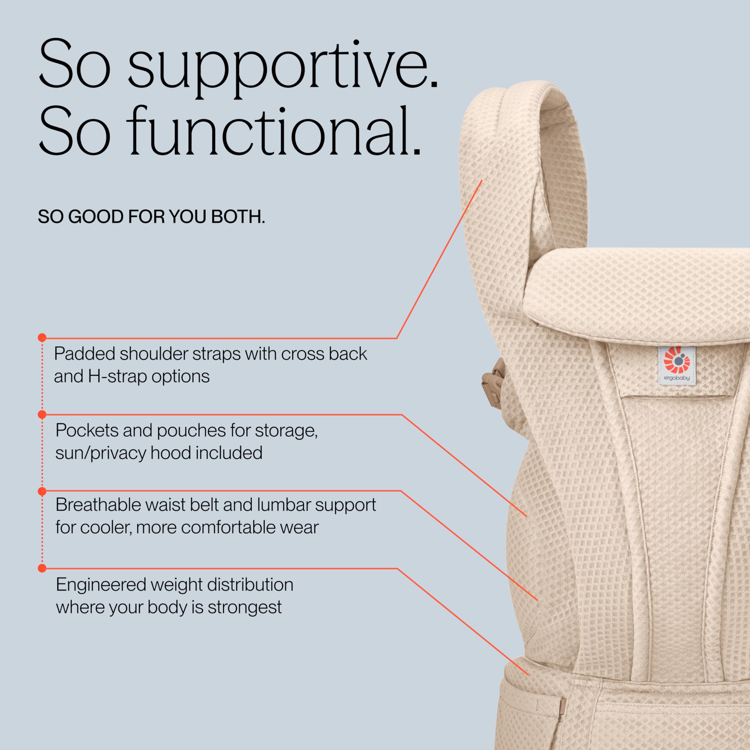 Ergobaby Omni Deluxe All-in-One Babytrage für Neugeborene ab Geburt bis 20kg, Ergonomische 4-Positionen Mesh Babytrage Rückentrage Baby-Tragetasche, Natural Beige 4