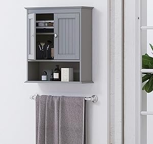 Spirich Home Bathroom Cabinet Wall Mounted with Doors, Wood Hanging Cabinet, Wall Cabinets with Doors and Shelves Over The Toilet, Bathroom Wall Cabinet Gray