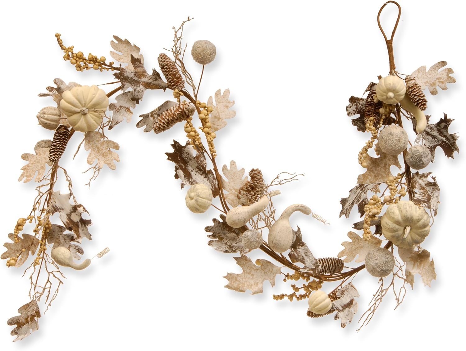 Wreaths, Garlands & Swags - National Tree Company Artificial Autumn Garland, White, Made with Pumpkins, Gourds, Maple Leaves, Pinecones, Berry Clusters, Autumn Collection, 6 ft