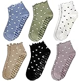 ERMO NKES Cute Yoga Socks for Women, Non Slip Grip Pilates Barre Crew Socks with Heart Bow, US Size 5-9