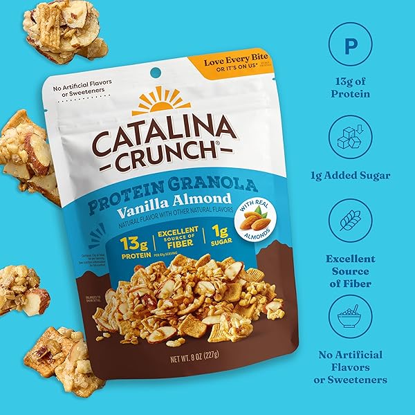 CATALINA CRUNCH PROTEIN GRANOLA – LOW SUGAR BREAKFAST CEREAL WITH 13G OF PROTEIN – GLUTEN FREE, KETO FRIENDLY – VANILLA ALMOND – 8 OZ. BAG (PACK OF 1)