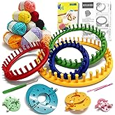 UCDRMA Loom Knitting Kit with Yarn, 23PCS Round Knitting Loom Kit for Beginners Including Instructions and Pom Pom Maker, Easy & Quick Hat Knitting Loom Set/Scarf Loom Knitting Set for Family