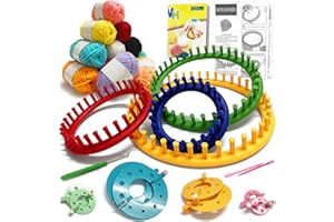 UCDRMA Loom Knitting Kit with Yarn, 23PCS Round Knitting Loom Kit for Beginners Including Instructions and Pom Pom Maker, Easy & Quick Hat Knitting Loom Set/Scarf Loom Knitting Set for Family