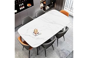 DEYEGELEA 48 inch Marble Sintered Stone Dining Table， Rectangular Rock Slab Table ，Black Powder Coated Wrought Iron Metal Legs，Home Kitchen Furniture(ONLY Table)