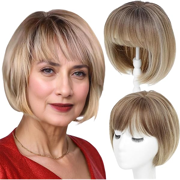 Short Bob Hair Topper 10 Inch Synthetic Wispy Bangs Volumizing hair toppers women short bob synthetic hair pieces thinning  main image 4