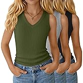 LessonZoo 3 Pack Girls' Ribbed Tank Tops Kids V Neck Sleeveless Summer Basic Undershirts Casual Slim Fit Cute Solid Shirts