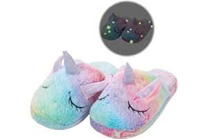 TYONMUJO Kids Unicorn Slippers for Boys Girls Toddler Fuzzy Slippers Children House Slippers with Anti Slip Soles Glow in the Dark