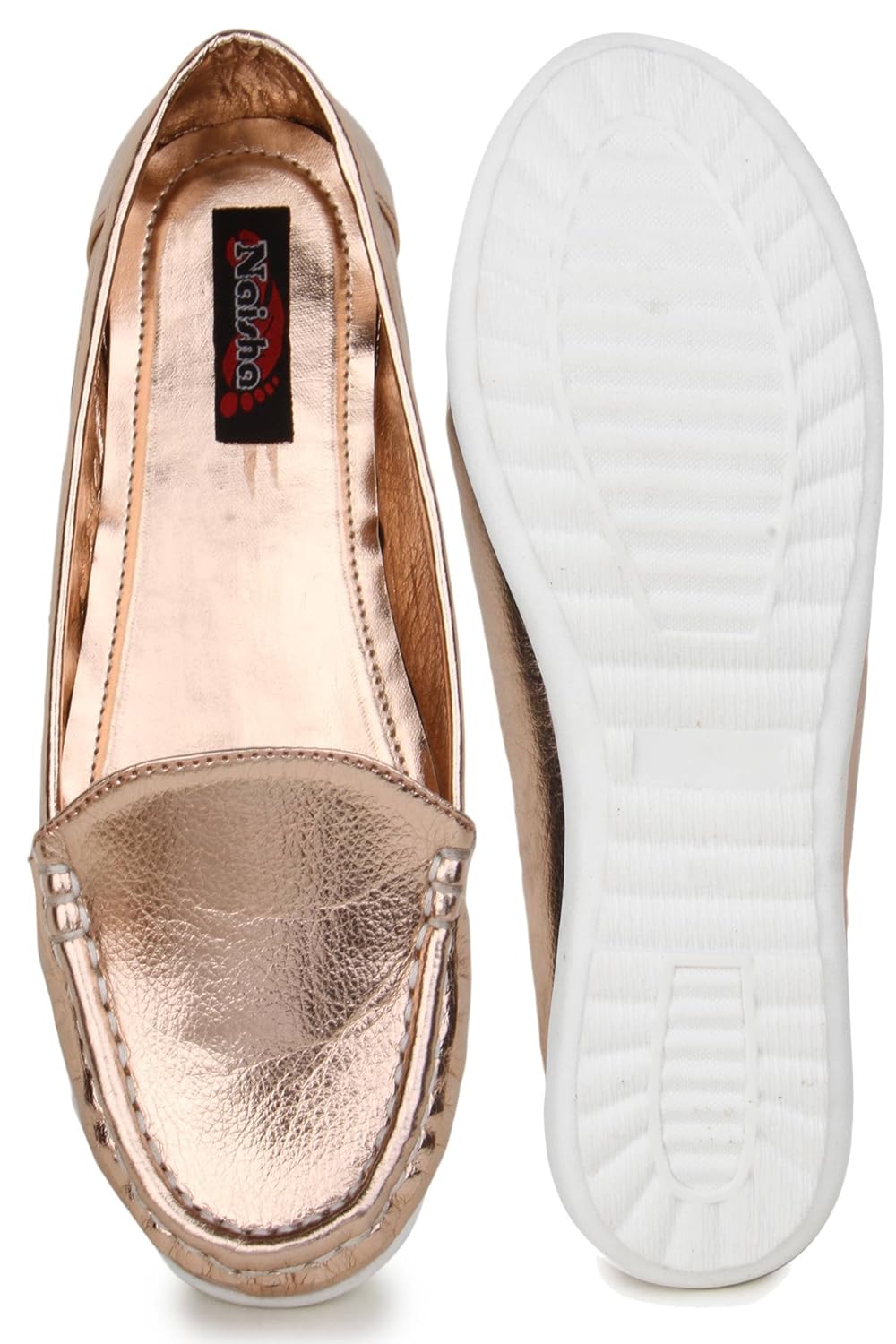 naisha women's synthetic leather loafers, fashionable stylish & light-weight (pink)