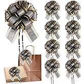 8 Pieces Large Black Christmas Pull Bows for Gift Wrapping, 6" × 8" Wedding Gift Ribbon Bow for Presents Baskets Boxes, Birthday Floral Bowknot Pull Bows for Christmas Anniversary Decorations
