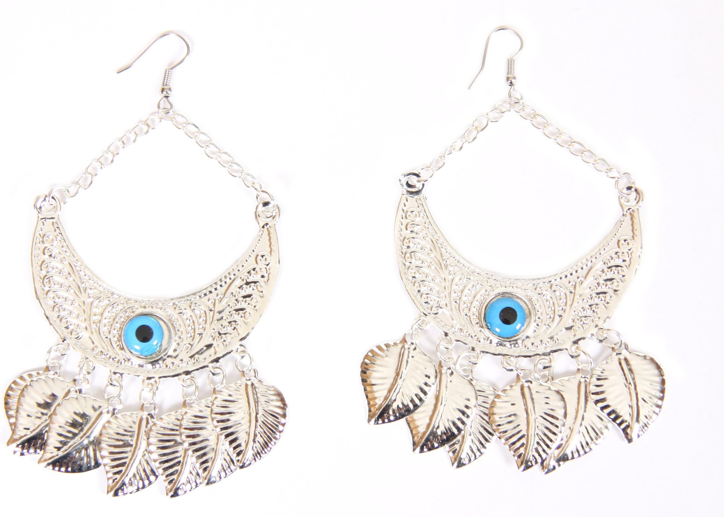Handmade Silver Brass Dangle Earrings,'Blue Eye'