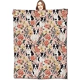 VODRM Boston Terrier Blanket,50x60in,Cute Dog and Vintage Floral Pink Throw Blankets,Gifts for Men Women & Pet Lovers, Lightweight Soft Fleece Cozy,for Sofa Couch Bed Room Rustic Retro Decor