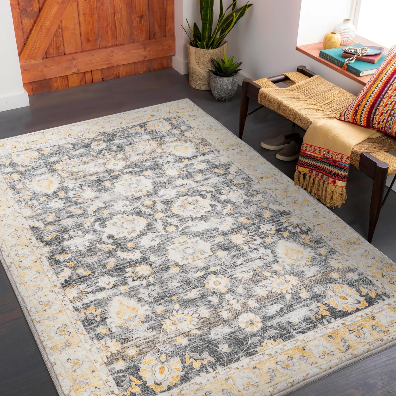 Carvapet Hallway Runner Rug 90x150cm Soft Microfiber Long Kitchen Mat Non Slip Washable Area Rug Floor Carpet Runner for Entryway Laundry Living Room(Grey)