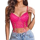 Avidlove Womens Lace Bralette Underwire Corset Tops Camisoles Bustier Crop Tops Y2k (Rose Red,XXL)