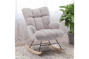 SAETSFEG Nursery Rocking Chair Teddy, Upholstered Glider Rocker with High Backrest, Comfortable Stylish Accent Armchair with Padded Seat for Living Rooms, Grey Bedrooms, Offices