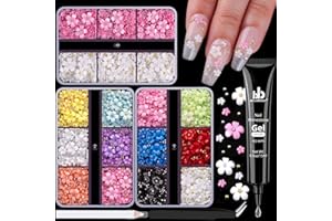 BELLEBOOST 3D Flowers for Nails, Cute Flower Nail Charms, Manicure Kit with Nail Rhinestone Glue Gel, Colorful Acrylic Petal with Caviar Beads, Rhinestones for Nails & Gem Gluewith Dotting & Pickup Tools