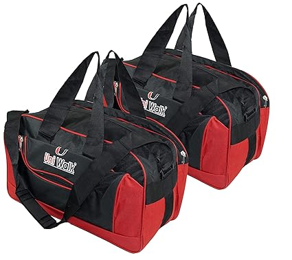 NISUN 2 Pack Nylon Travel Duffel Bag Cloths Storage Bag 18x9x11 inch Black/Red