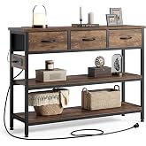 Lulive Entryway Table with Outlets, 3 Fabric Drawers, 43 in Console Table | 43.3"W x 11.8"D entry table with 2 outlets, 2 USB ports, swappable plug side, adjustable feet and anti-tip kit.