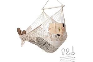Jelofly Hammock Chair Large Hanging Soft-Spun Cotton Rope Weaving Chair Max 330Lbs Durable Comfortable Swing Chair for Bedroom,Indoor & Outdoor,Patio,Porch,Garden,Yard(Beige)