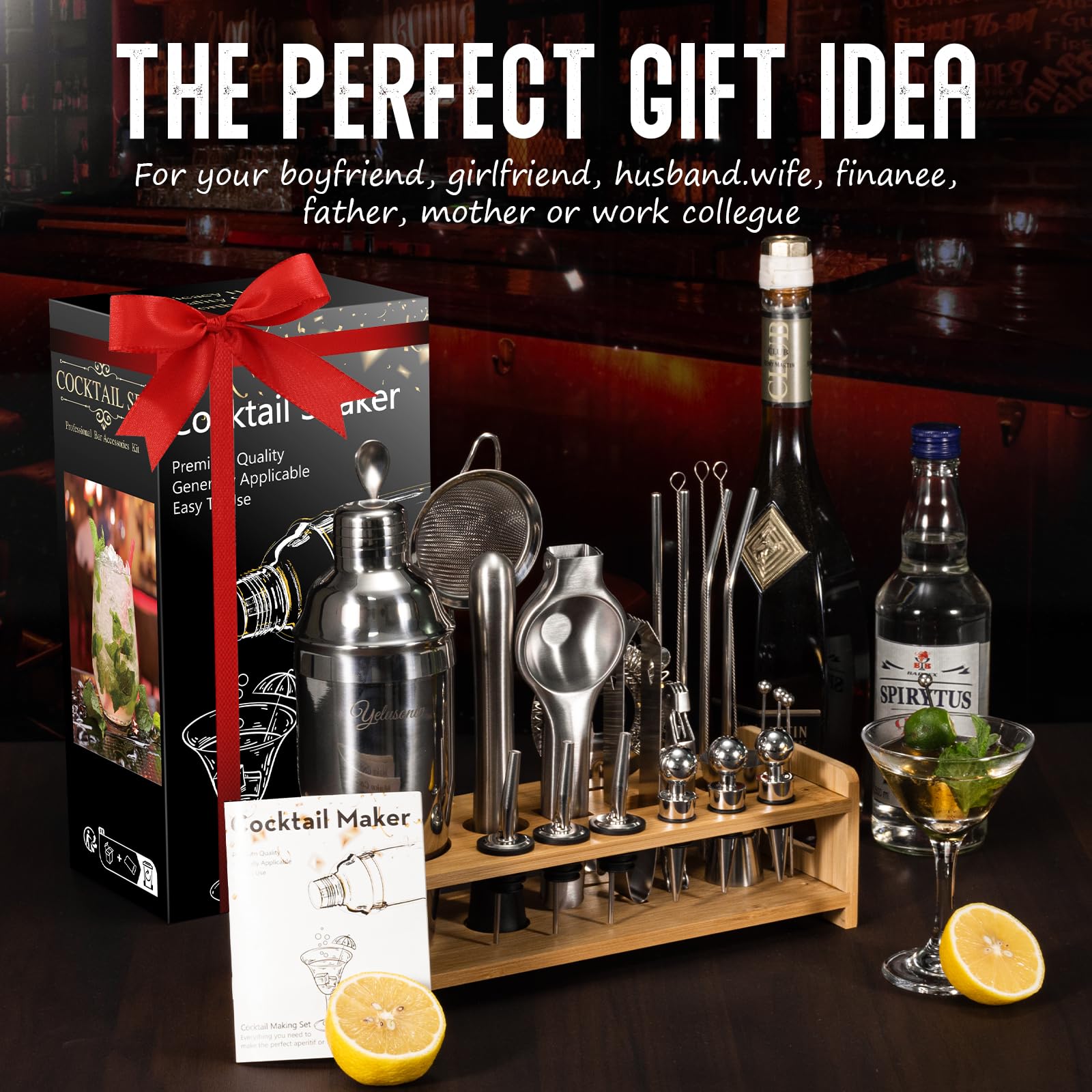 26-Piece Cocktail Shaker Set - Bartender Kit with Stand, Shakers for Cocktail with All Shakers Bartending Bar Tool for Drink Mixing, Home, Lounge & Party