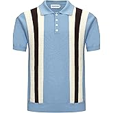 OXKNIT Men’s Men's Vintage Knit Polo Short Sleeve Stripe White Jacquard Textured Golf Polo T Shirts