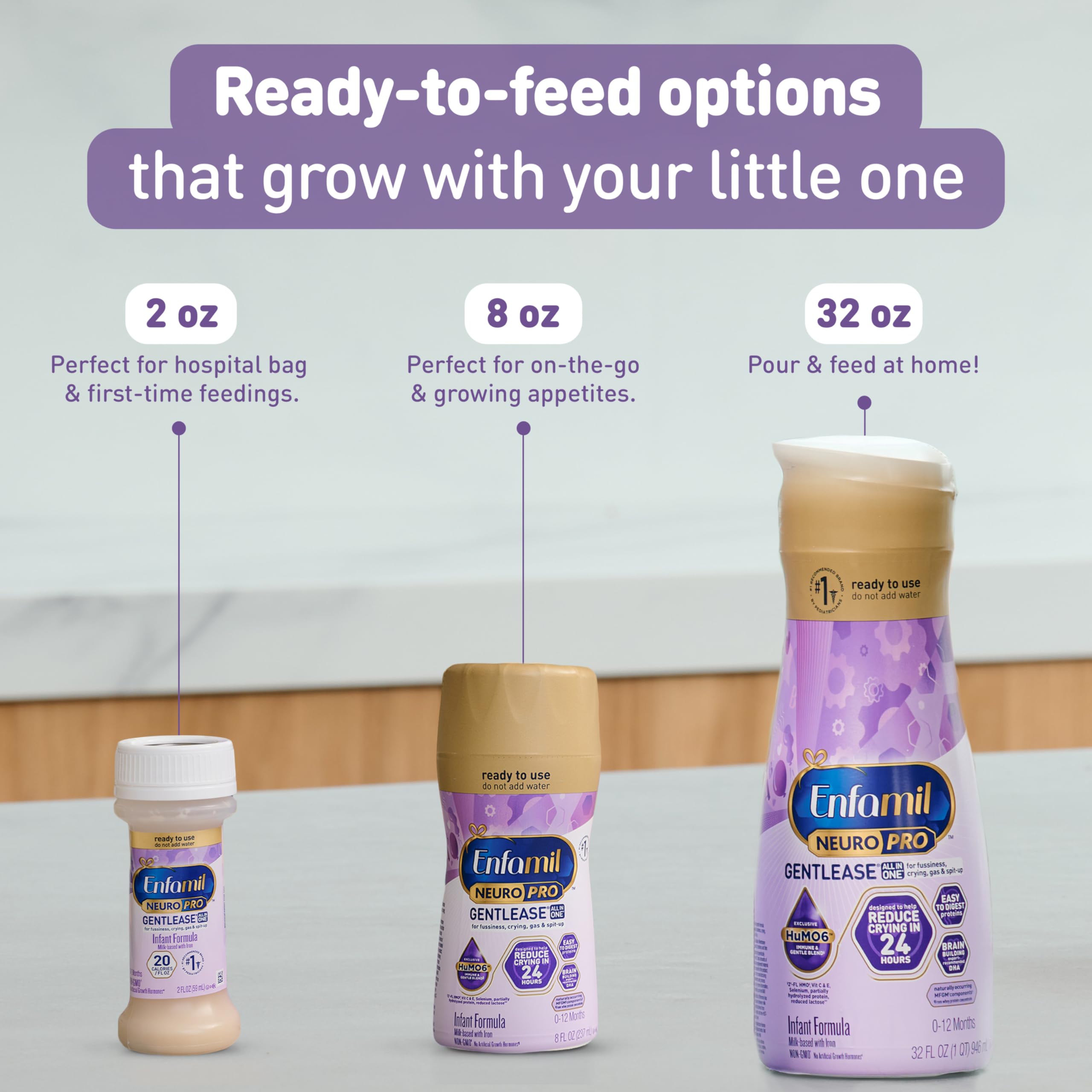 Enfamil NeuroPro Gentlease Baby Formula, Brain Building DHA, HuMO6 Immune Blend, Designed to Reduce Fussiness, Crying, Gas & Spit-up in 24 Hrs, Ready-to-Feed Infant Formula, Liquid, 32 Fl Oz (6 Count)