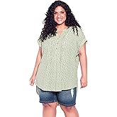 Avenue Women's Plus Size Top - Button Pleat Print