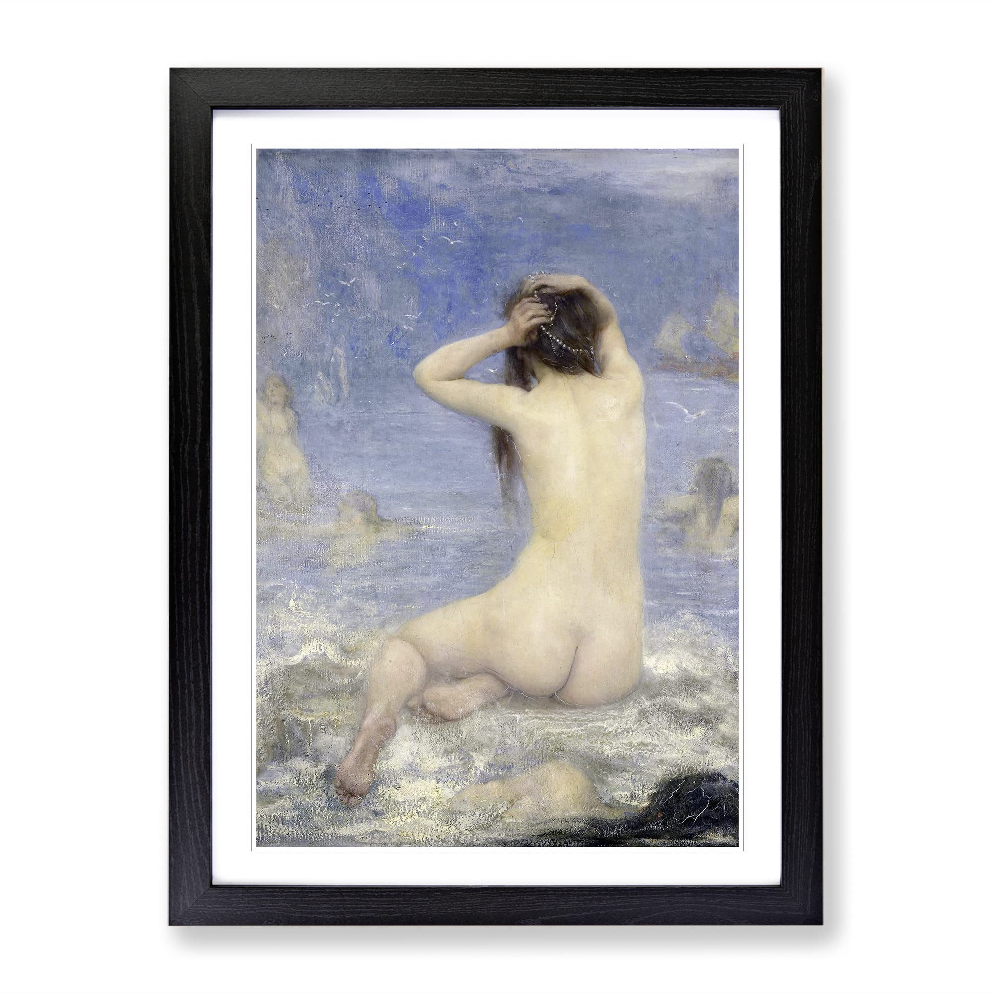 The Sirens By John Macallan Swan Classic Painting Framed Wall Art Print, Ready to Hang Picture for Living Room Bedroom Home Office Décor, Black A4 (34 x 25 cm)