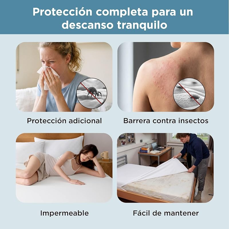 Protector de colchón 90 x 200 cm - Antichinches Antiacaros Blanco