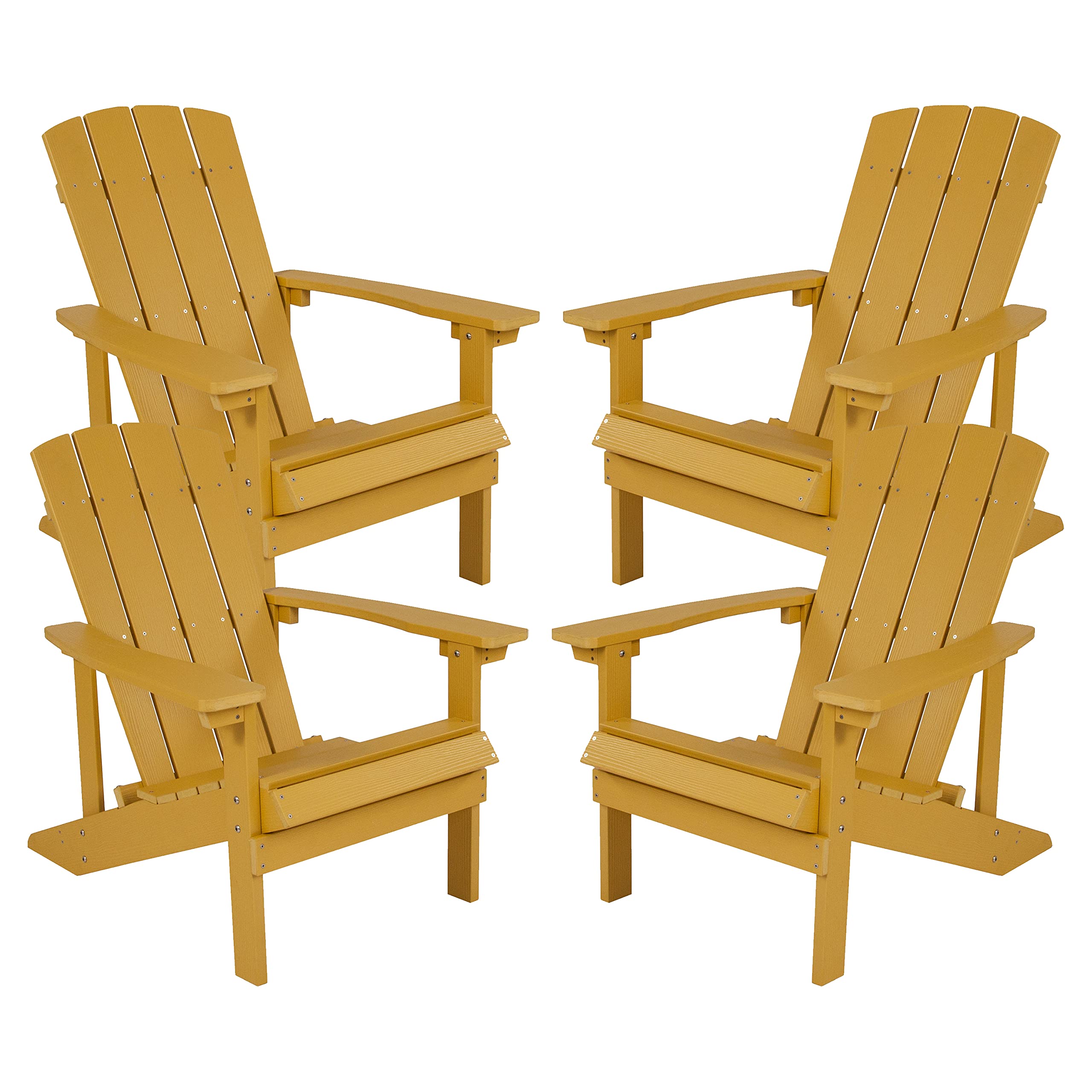 Flash Furniture Charlestown Poly Resin Adirondack Chair - Yellow - All Weather - Indoor/Outdoor - Set of 4 Image