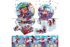 51PCS Cartoon Theme Party Supplies, Includes Paper Plates, Cups, Napkins, Tablecloth for Kids Birthday Party for 10 Guests ZZ