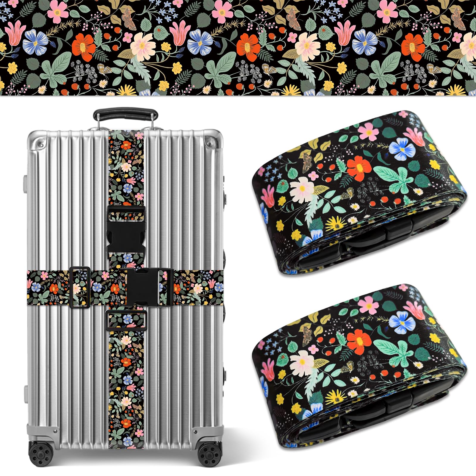 Photo 1 of Wildflower Luggage Straps for Suitcases TSA Approved, Luggage Identifiers for Suitcase, Adjustable Suitcase Strap for Baggage Security with Cute Patten, Travel Necessary Accessories
