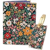 PRESSINART Passport Holder Luggage Tag Floral Passport Wallet Leather Wallet Book Case with Vintage Flowers Print Travel Gifts Essentials Organizer Card Protector Stylish Accessories for Men Women
