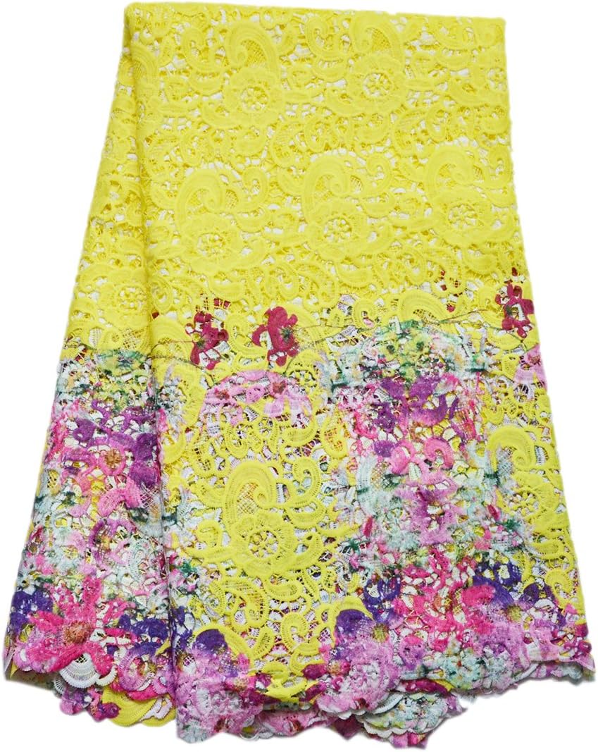 Mangocore African Guipure Lace/African Cord lace/Water Soluble African lace Fabric 5yards for Wedding (Yellow(as Picture))