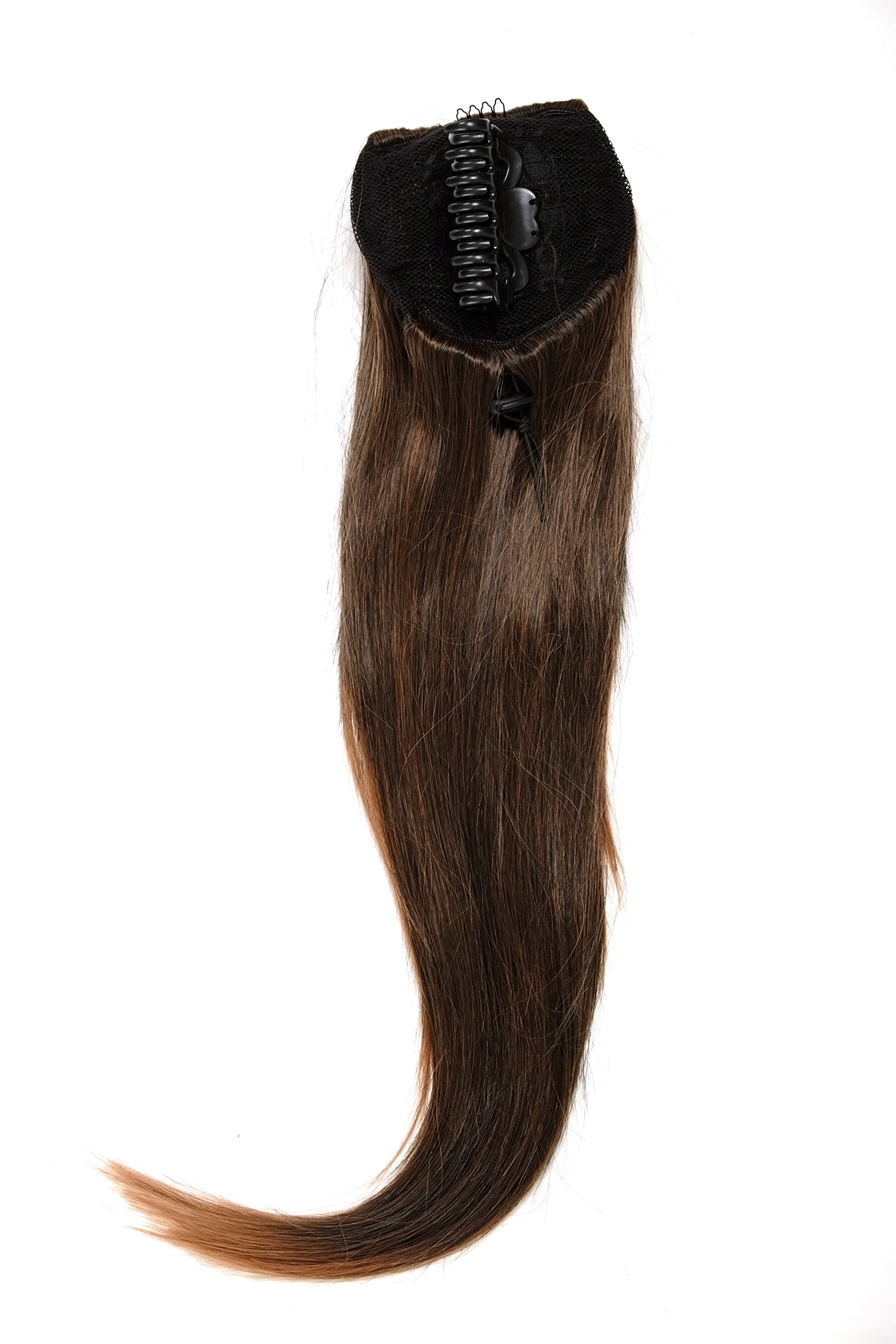 WIG ME UP WK06-2T30 Hairpiece ponytail with micro clamp, combs and elastic draw string straight voluminous very long chestnut brown mix 23inch