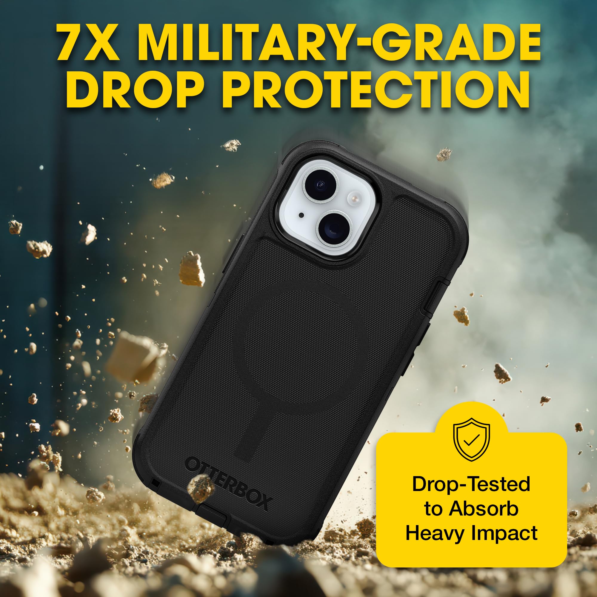 OtterBox Defender MagSafe Case for iPhone 16e, iPhone 15, iPhone 14, iPhone 13 – 7X Military-Grade Drop Protection, Rugged Grip Texture, Strap Anchors, Port Covers – Non-Retail Packaging – Black