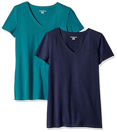 Amazon Essentials Damen 2-Pack Short-Sleeve V-Neck Solid T-Shirt