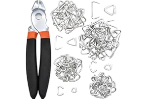XEELOERWAAI Straight Hog Ring Pliers Kit with 100 pcs Galvanized Hog Rings (3/8", 1/2", 3/4", 1")– Heavy-Duty Kit for Auto Upholstery, Fencing, Pet Cages & DIY – Rust-Resistant Steel Binding Set