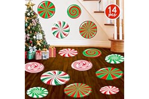 EUOLOAR 14 Pcs Large Christmas Peppermint Candy Cane Floor Wall Decals Christmas Floor Stickers for Candy Land Decorations