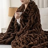 Battilo Large Rabbit Faux Fur Throw Blanket for Couch, Soft Fluffy Ruched Brown Fur Blanket, Cozy Thick Warm Fuzzy Decorative Mink Blanket for Bed Chair Sofa 60"x80"(Tip Dye Chocolate)