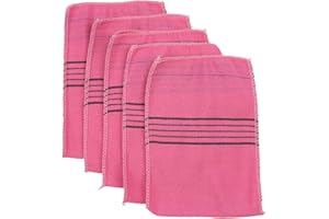5Pcs Korean Italy Asian Style Body Scrub Bath Washcloths Soft Shower Towels Made of Polyester Cotton Material (Pink)