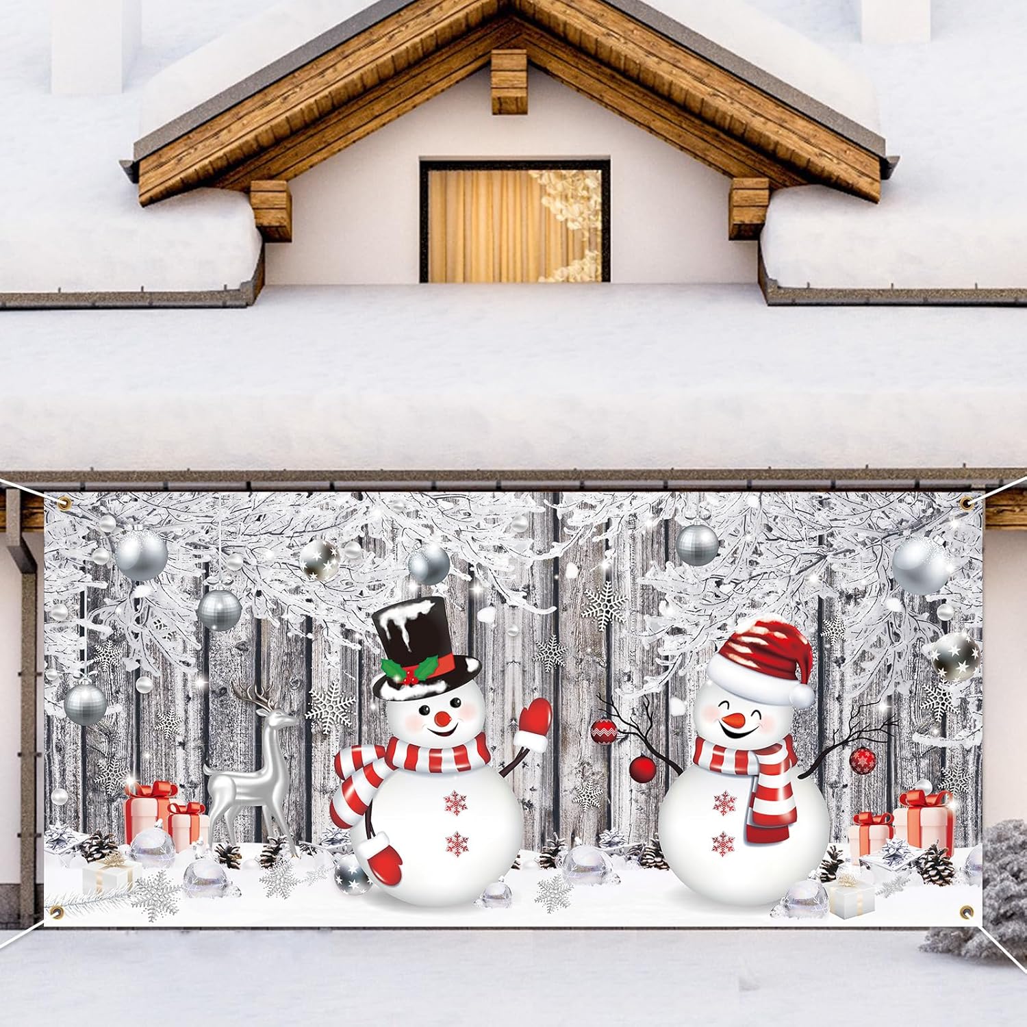 Garage Door Decorations - Qeeenar Christmas Garage Door Banner Decoration Large Snowman Christmas Garage Cover Holiday Garage Door Cover 6 x 13 ft Large Snowman Snowflake Backdrop for Indoor Outdoor Wall Door House Decoration