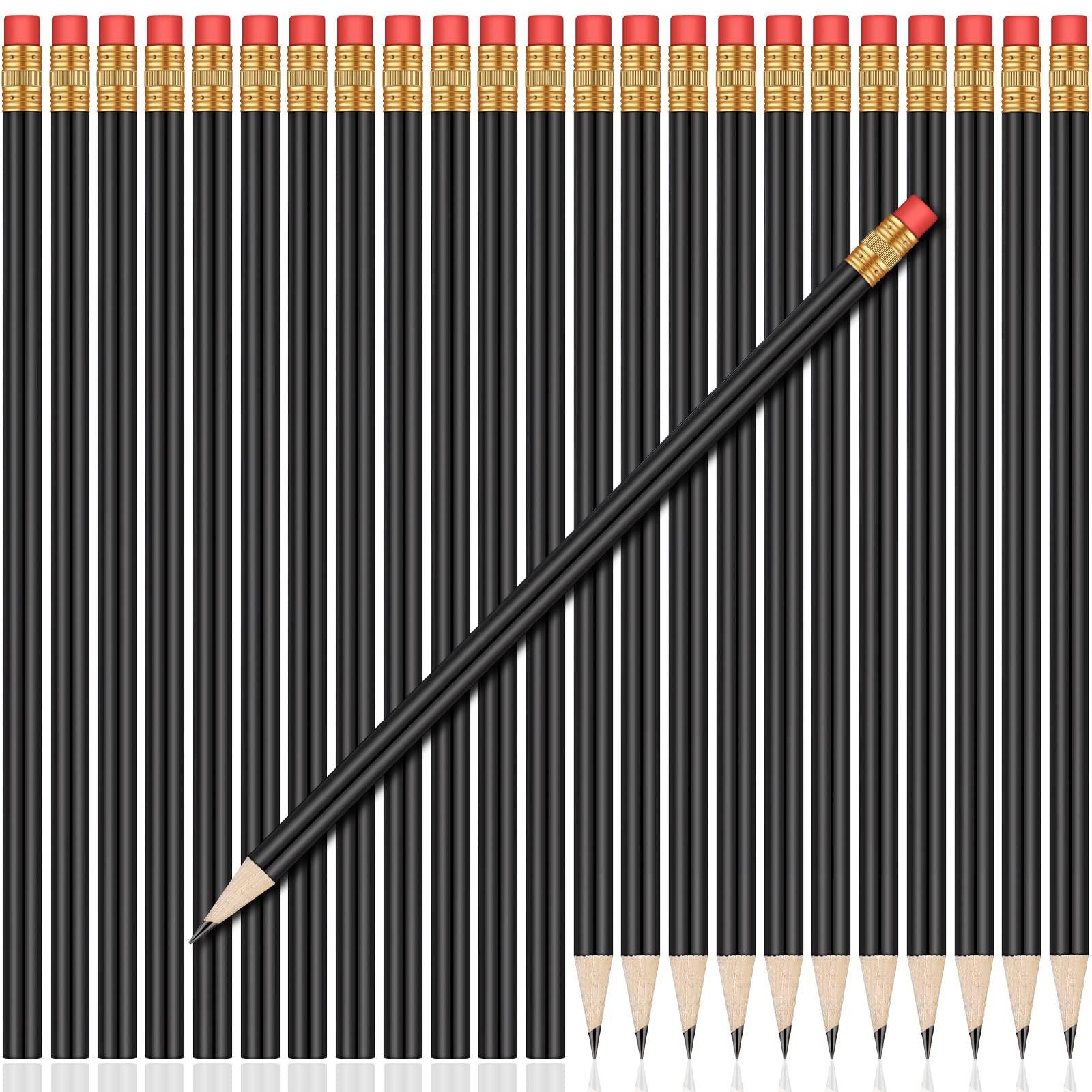 Photo 1 of 24 Pieces Round Pencils HB Graphite Pencils Wood Pencils with Eraser Cute Pencil Pack for School Drawing Sketching Wedding Office Supplies(Black)