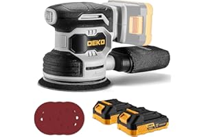 Cordless Orbital Sander: DEKOPRO 20V Random Orbit Sander, 5inch Power Palm Sander Electric Sanders Tool with 2 Batteries, Cha